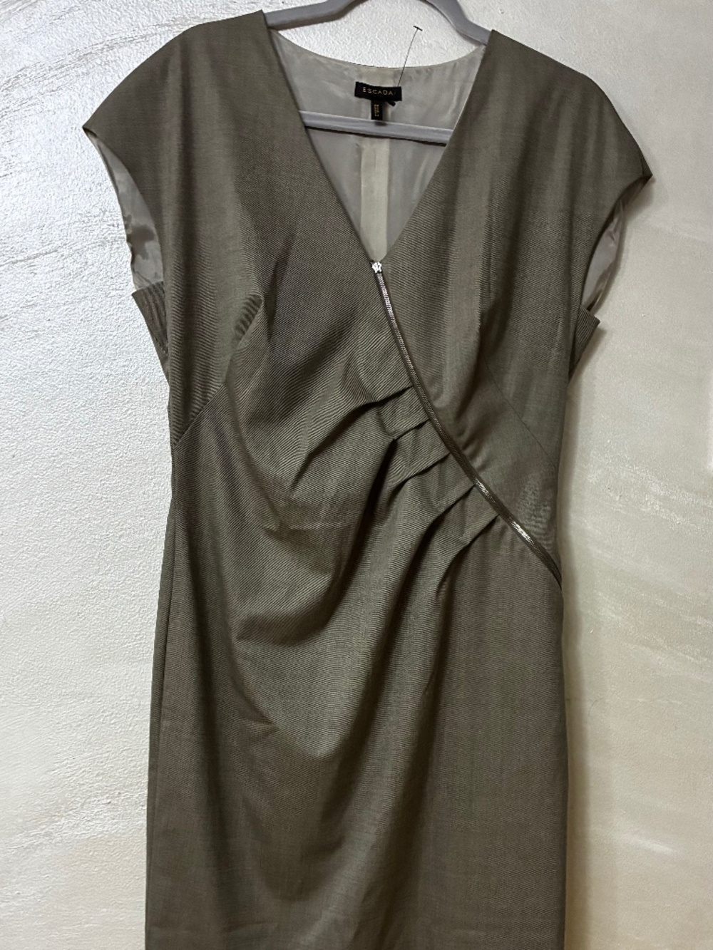 Escada Grey Assimetric zipper draped office Dress new without tag size M